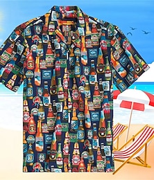 economico -Per uomo Birra Camicia Camicia con bottoni Manica corta Di tendenza Originale Informale Strada Informale Giornaliero Primavera estate Collo ripiegabile 3D Bottone giù Rosso Blu Reale Verde