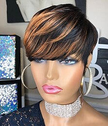 cheap -Brazilian Hair Pixie Cut Wigs Human Hair Short Wig With Color No Lace Full Machine Made Wigs Brazilian Hair Remy Human Hair Wigs