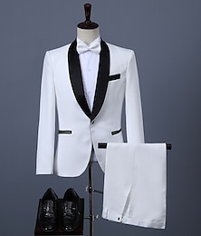 זול -חליפות נשף לגברים שחור לבן לאירוע מיוחד טוקסידו למסיבה ערב 2 חלקים צווארון צעיף בצבע אחיד בהתאמה אישית עם כפתור אחד 2024