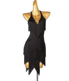 halpa -tanssi salsa latinalainen tanssimekko hapsuinen tupsu halkaistu yhteinen naisten esiintymisharjoittelu hihaton chinlon