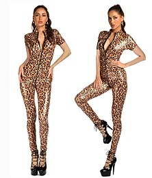 economico -Tute Zentai Costume Cosplay Catsuit Ragazza Motociclista Costume di Carnevale Tuta Intera Per donna Cosplay Costume Sexy Leopardo Finta Pelle Costume per Mascherata Adulti