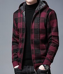 preiswerte -Herren Stricken überdimensional Plaid Umlegekragen Basic Täglich Neujahr Bekleidung Frühling Herbst Winter Rote S M L