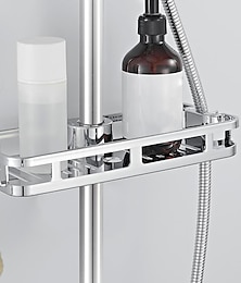 abordables -Support de plateau de salle de bain support de rangement anti-bactéries organisateur rectangle tige de levage pas de perçage étagère de douche levage amovible pratique poteau de salle de bain support
