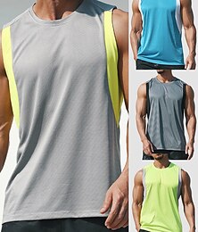 お買い得  -男性用 タンクトップ Tシャツ/ Tシャツ メッシュ パッチワーク クルーネック カラーブロック スポーツ アスレジャー トップス ノースリーブ 高通気性 速乾性 ソフト 発汗 ヨガ テニス エクササイズ＆フィットネス ランニング ウォーキング 訓練 カジュアル アスレイジャー アクティブウェア アウトドア エクササイズ