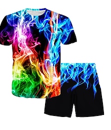 cheap -Boys 3D Graphic T-shirt & Shorts Clothing Set Short Sleeve Summer Spring Sports Fashion Cool Polyester Kids 3-13 Years Outdoor Street Sports Regular Fit