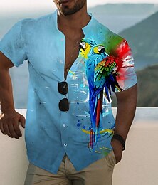 preiswerte -Herren Hemd Grafik-Shirt Aloha-Shirt Tier Papagei Ständer Weiß Gelb Blau Purpur Orange 3D-Druck Outdoor Casual Kurzarm Button-Down Bedruckt Bekleidung Modisch Designer Brautkleider schlicht