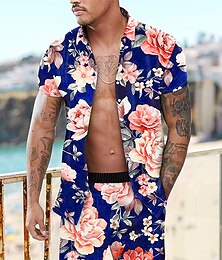abordables -Homme Fleuri Ensembles de chemises Ensemble Chemise Chemise hawaïenne Chemise Aloha Manche Courte Col Rabattu Mode Hawaïen Occasionnel Extérieur Vacances Occasionnel Impression 3D Boutonné Ét