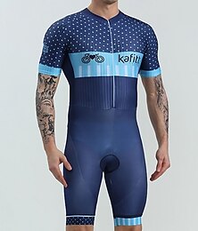 economico -BOESTALK Per uomo Manica corta Tuta da triathlon Estate Elastene Verde / giallo Azzurro cielo Blu Strisce Collage Puois Bicicletta Completo tuta Traspirante Design anatomico Asciugatura rapida