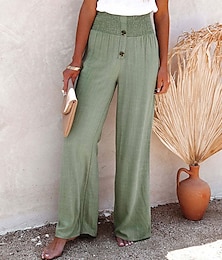 abordables -Mujer Perneras anchas Pantalones de lino Sabana de algodon Perneras anchas Holgado Media cintura Longitud total Negro Verano