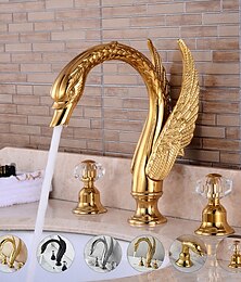 abordables -Grifo mezclador de lavabo de baño generalizado, grifos de lavabo de 2 manijas y 3 orificios grifos de baño de bronce dorado y aceitado de lujo noble swan