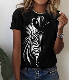 cheap -Women's T shirt Tee Zebra Print Casual Weekend Basic Short Sleeve Round Neck Black
