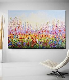 abordables -Peinture à l'huile faite à la main sur toile art mural décoration peinture au couteau abstraite paysage fleurs rouges pour la décoration intérieure cadre tendu peinture suspendue
