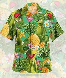 cheap -Men's Shirt Summer Hawaiian Shirt Graphic Shirt Aloha Shirt Floral Pineapple Frog Turndown Olive Green Red green Pink Red Blue 3D Print Outdoor Street Short Sleeve Button-Down Clothing Apparel