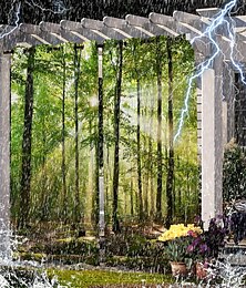 cheap -Waterproof Outdoor Curtain Privacy, Sliding Patio Curtain Drapes, Pergola Curtains Grommet 3D Forest Landscape For Gazebo, Balcony, Porch, Party, 1 Panel