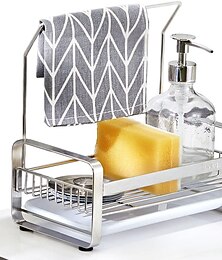billige -Stainless Steel Sponge Holder with Dishcloth Drying Rack Kitchen Sink Organizer Caddy Tray Sponge Brush Soap Holder Set with Removable Drain Tray for Kitchen