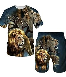 ieftine -Băieți 3D Animal Leu Tricou și Pantaloni scurți Set de îmbrăcăminte Manșon scurt Vară Primăvară Sport Modă Misto Copii 3-13 ani În aer liber Vacanță Stradă Fit regulat