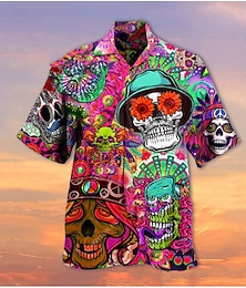 economico -Per uomo Teschio Camicia Camicia hawaiana estiva Camicia con collo camp Manica Corta Camicia Collo ripiegato Hawaiano Designer Casual All'aperto Streetwear Casuale Rosso Blu Viola Stampa 3D S M L