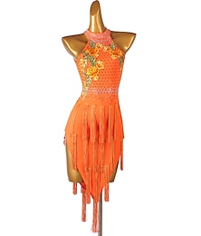 abordables -Baile Latino Vestido Borla Cristales / diamantes de imitación Mujer Rendimiento Entrenamiento Sin Mangas Licra