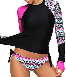 abordables -Femmes Maillot de Bain Rash Guard Maillot De Bain Deux Pièces Protection Solaire UV UPF50+ Respirant manche longue Maillot de Bain maillot de bain 2 pièces Natation Surf Plage Sports Nautiques imprimé