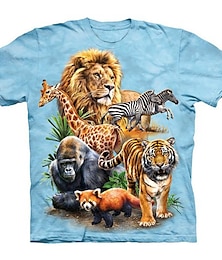 cheap -Kids Boys T shirt Short Sleeve 3D Print Lion Tiger Animal Blue Children Tops Spring Summer Active Fashion Daily Regular Fit 3-12 Years
