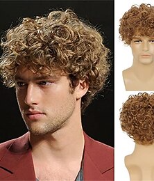 abordables -perruque courte pour hommes blonde en couches perruque frisée synthétique halloween costume perruques de cheveux