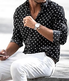 Недорогие -Men's Shirt Summer Hawaiian Shirt Button Up Shirt Summer Shirt Black Blue Gray Long Sleeve Polka Dot Turndown Outdoor Street Button-Down Clothing Apparel Fashion Casual Breathable Comfortable