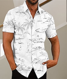 billige -Herre Skjorte Grafisk skjorte Aloha skjorte Kokos palme Graffiti Aftæpning Grøn Lilla Lyserød Gul Lysegrøn Trykt mønster udendørs Gade Kortærmet Knap ned Trykt mønster Tøj Mode Designer Afslappet