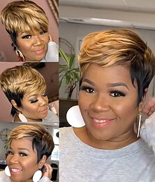 voordelige -synthetische pruik rechte pixie cut korte ombre zwart/medium kastanjebruin synthetisch haar vrouwen zacht partij gemakkelijk te dragen zwart bruin dagelijks gebruik partij afro-amerikaanse korte pruik vrouwelijke kapsels