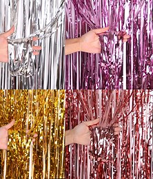 abordables -Cortinas con flecos de papel de oropel metálico de 3.2 pies x 9.8 pies para decoración de bodas de fondo de fotos de fiesta (paquete de 2, dorado)