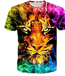 cheap -Kids Boys T shirt Short Sleeve 3D Print Tiger Animal Crewneck Rainbow Children Tops Spring Summer Active Fashion Daily Daily Outdoor Regular Fit 3-12 Years