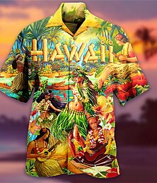 Χαμηλού Κόστους -Ανδρικά Πουκάμισο Πουκάμισο Camp Γραφικό πουκάμισο Πουκάμισο Aloha Τοπίο Απορρίπτω Κίτρινο Βυσσινί Πορτοκαλί Γκρίζο Δρόμος Causal Κοντομάνικο 3D Κουμπί-Κάτω Ρούχα