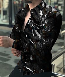 economico -Per uomo Gradiente Camicia Camicia con bottoni Manica lunga Di tendenza Originale Informale Esterno Strada Per eventi Estate Primavera Collo ripiegabile Stampa Bottone giù Nero