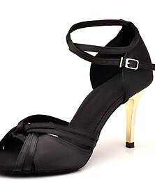 baratos -Mulheres Sapatos de Dança Latina Treino Profissional Dança de Salão Stiletto Salto Salto Alto Peep Toe Correia Cruzada Adulto Preto