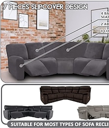 abordables -Fundas de sofá reclinables en forma de L, fundas de sofá de esquina de terciopelo burdeos, elásticas, para sofá reclinable, suaves y lavables (4 fundas de respaldo)&amp;Funda de asiento, funda de