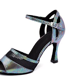 cheap -Women's Latin Shoes Indoor Professional Ballroom Dance Sparkling Shoes Heel Glitter Mesh High Heel Peep Toe Ankle Strap Adults' Gray