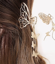 ieftine -1 buc cleme de păr fluture clemă de păr metalică fluture cleme de păr mari antiderapante aurii accesorii de păr clemă de prindere de păr cu ciucuri de fluture pentru femei și coafare groasă mai