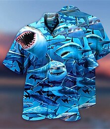 preiswerte -Herren Hai Tropisch Hemd Hawaiihemd Sommerhemd Aloha-Shirt Hemd Umlegekragen Modisch Designer Brautkleider schlicht Outdoor Strasse Casual Blau S M L