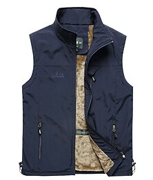 cheap -Men's Hiking Fleece Vest Sleeveless Vest / Gilet Top Outdoor Thermal Warm Windproof Comfort Breathable Winter Summer Sporty Zipper Velvet Polyester Black Army Green Khaki Hunting Fishing Beach