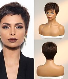 abordables -Mélange de cheveux humains Perruque Court Droit Droite naturelle Coupe Lutin Partie latérale Coupe Dégradée Coupe Asymétrique Noir Blanc Vert Cosplay Bigoudi et lisseur Ligne de Cheveux Naturelle
