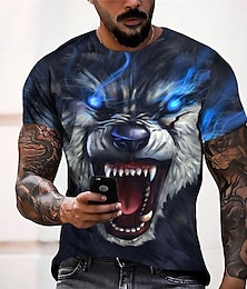 cheap -Wolf T-Shirt Mens 3D Shirt Casual | Green Summer Cotton | Men'S Unisex Tee Graphic Prints Crew Neck Dark 3D Outdoor Street Short Sleeve Clothing Apparel Sports