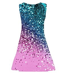 cheap -Kids Little Girls' tank Dress rainbow Color Graphic A Line Dress Daily Holiday Vacation Print Purple Above Knee Sleeveless Casual Cute Sweet Dresses Spring Summer Regular Fit 3-10 Years