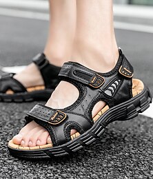 cheap -Men's Sandals Flat Sandals Outdoor Hiking Sandals Sports Sandals Beach Daily Nappa Leather Breathable Non-slipping Loafer Black Yellow Brown Summer Spring