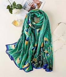 abordables -1 pièces nouveau doux paon plume imprimé soie châles femmes foulard mode crème solaire femme écharpe étoles hijab foulard sac foulards