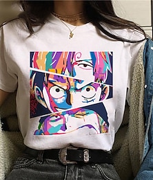 billige -One Piece Abe D. Luffy Roronoa Zoro T-shirt Anime Tegneserie Anime Harajuku Grafisk Kawaii T恤衫 Til Par Herre Dame Voksne Varmstempling