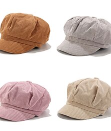 halpa -1PCS Solid Color Women Beret Spring Autumn Newsboy Hat Vintage Corduroy Elasticity Peaked Cap Painter Hat