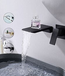 baratos -Waterfall Wall Mounted Bathroom Sink Mixer Faucet Matte Black, Solid Brass Basin Mixer Tap Single Handle One Lever Lavatory Taps Black Gold Chrome