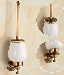 baratos -Escova de vaso sanitário com suporte, escova de vaso sanitário de cerâmica de latão antigo montada na parede e suporte para banheiro