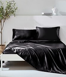 economico -Set lenzuola 4 pezzi tasca profonda lusso raso di seta rinfrescante morbido tinta unita include 1 lenzuolo piatto 1 lenzuolo con angoli 2 federa