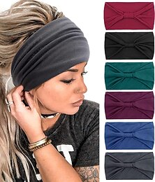 abordables -6 Pcs Wide Headbands for Women Boho Bandeau Head Bands Workout Head Wraps Stretch No Slip Hair Wraps Solid Jersey Cotton Headband