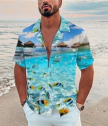 economico -Per uomo Camicia Camicia hawaiana Camicia da campo Camicia grafica Camicia Aloha Paesaggi Collo ripiegabile Nero Blu marino Blu Reale Blu Azzurro cielo Stampa 3D Esterno Strada Manica corta Bottone